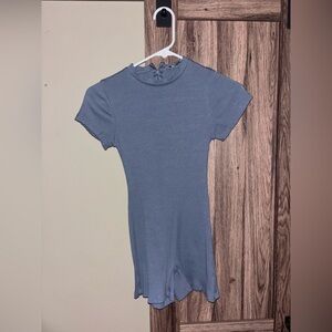 Blue Short Sleeve Ribbed Romper